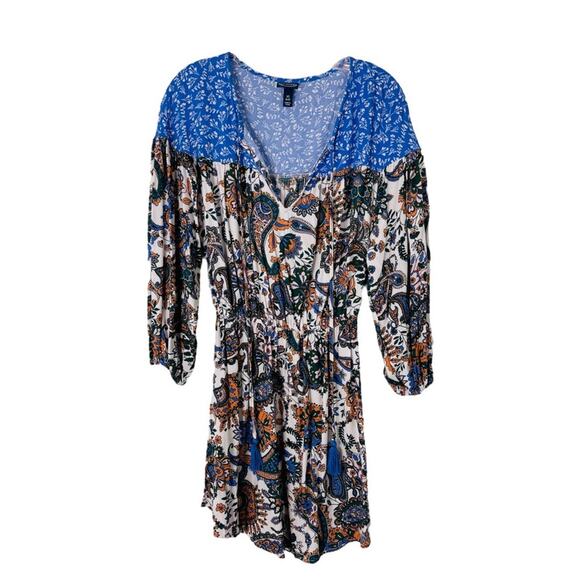 NEW Scoop white green orange floral boho tassel mini dress XS - Picture 1 of 8